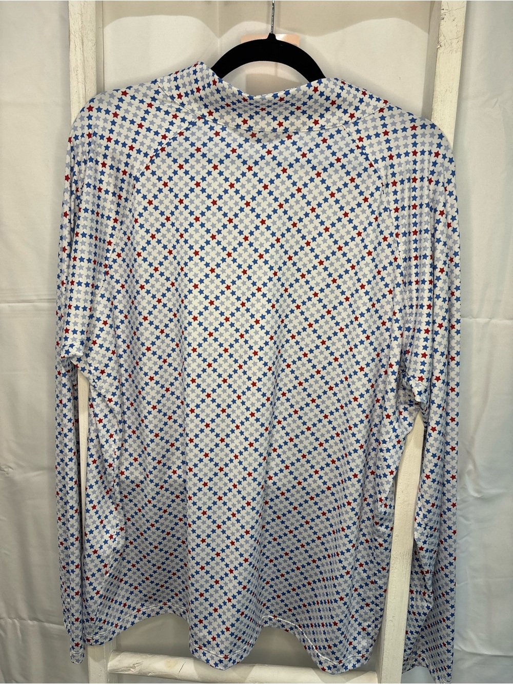 Lady Hagen White Long Sleeve Quarter-Zip Top with Red & Blue Star Print - Picture 2 of 3